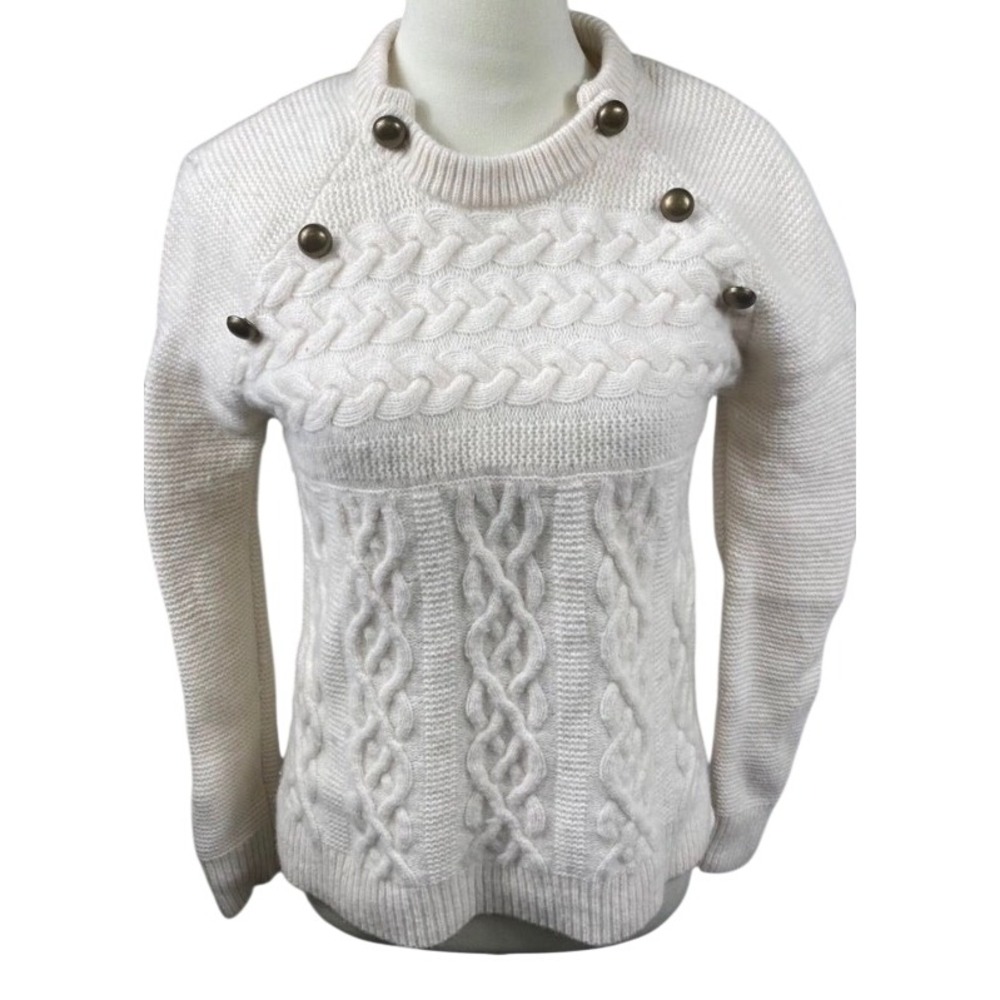 Madewell Button Detail Cable Knit Sweater Women XS Quiet Luxury Merino Wool